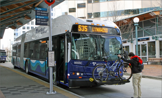 Sound Transit bus picking up passengers