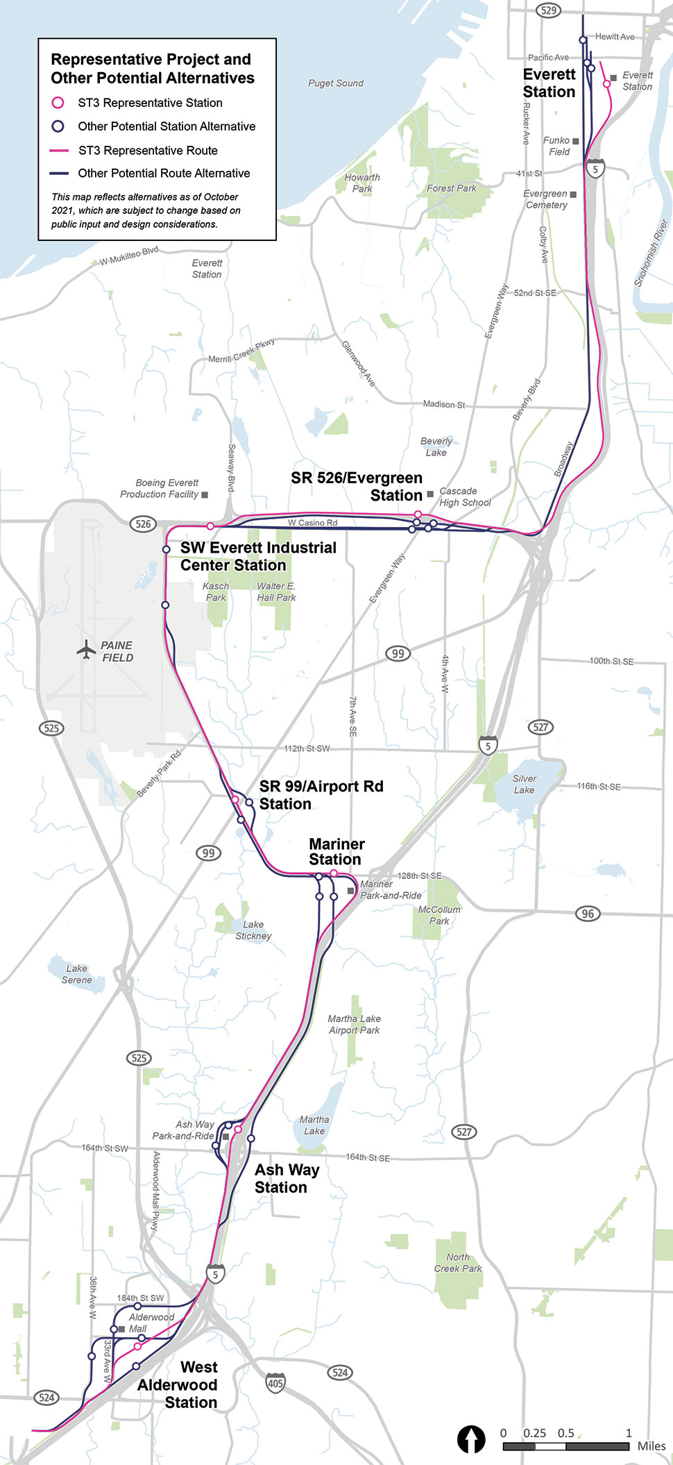 Map of the Everett Link Extension project area.